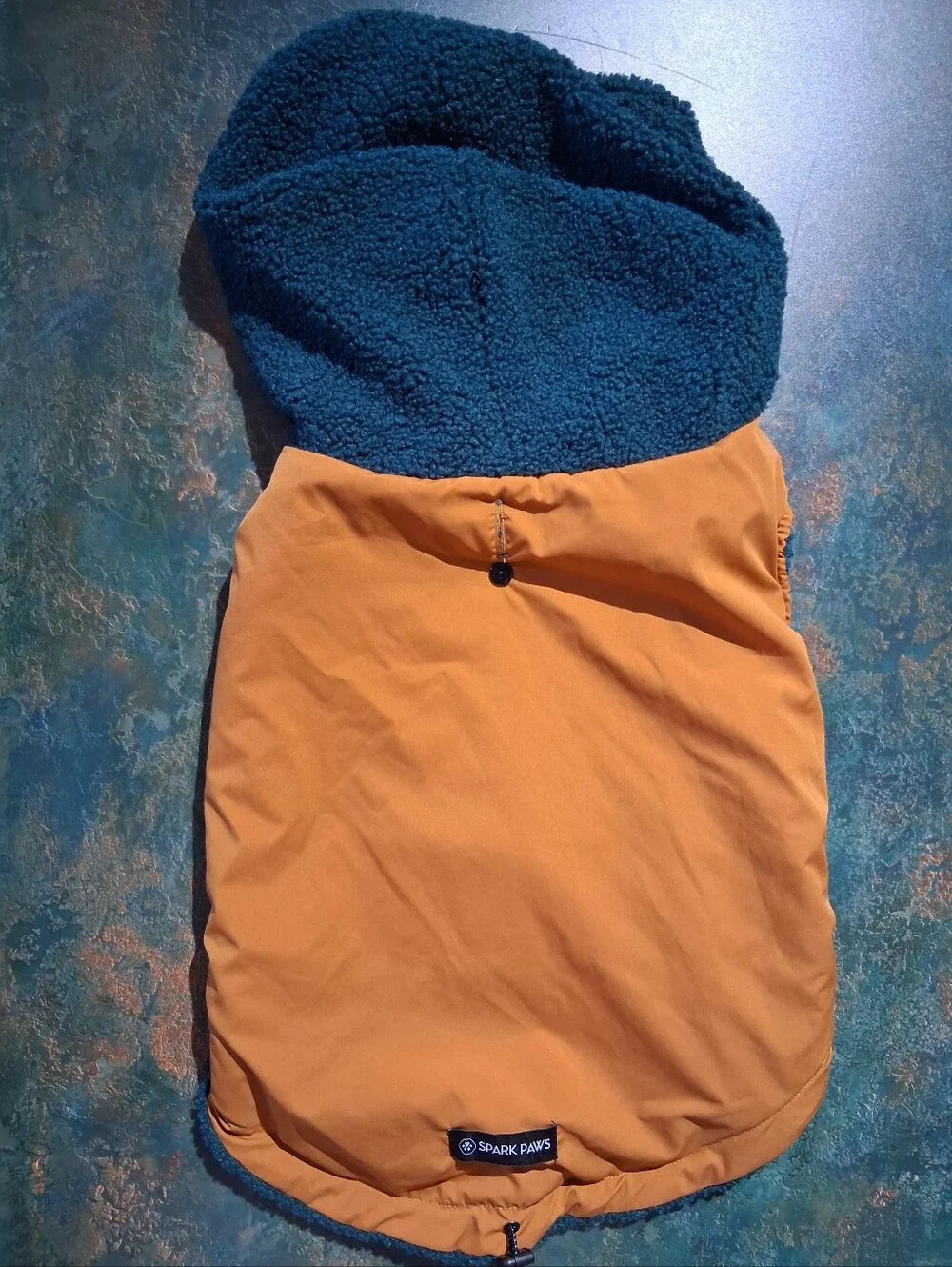 Spark Paws Reversible Sherpa Dog Coat in Green and Orange